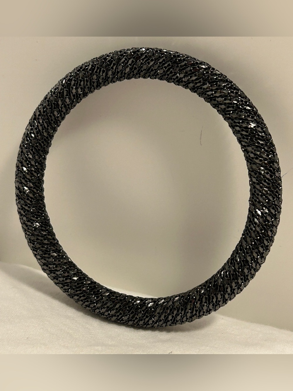 Vintage black bangle bracelet metallic sparkle Mesh woven chain MOD jewelry
